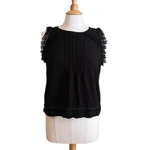 LOFT Black Sleeveless Blouse Lace Trim, Size SP